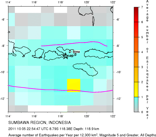Earthquake Density Map, All depths