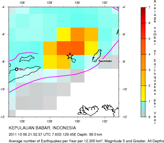 Earthquake Density Map, All depths