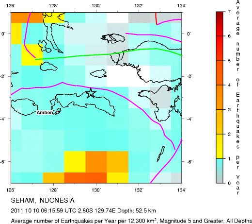 Earthquake Density Map, All depths