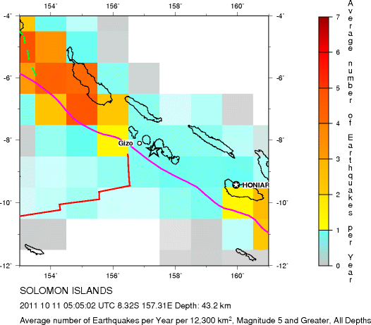 Earthquake Density Map, All depths