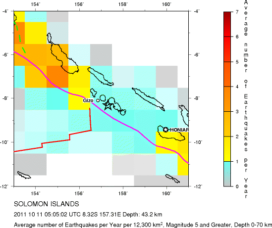 Earthquake Density Map,Shallow Earthquakes: Depth 0-70 km