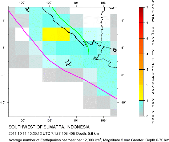 Earthquake Density Map,Shallow Earthquakes: Depth 0-70 km