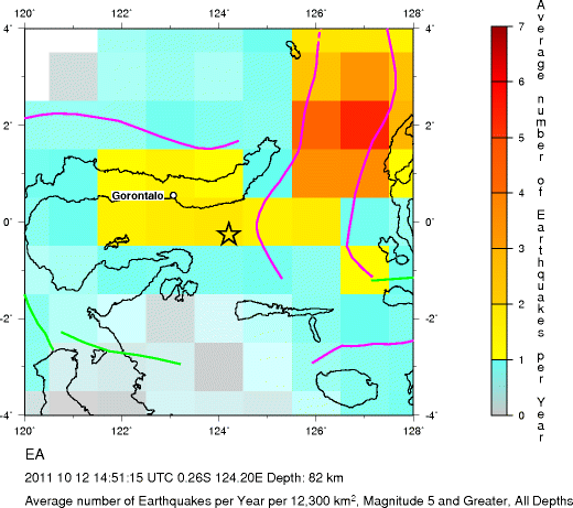 Earthquake Density Map, All depths