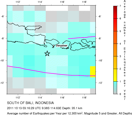 Earthquake Density Map, All depths