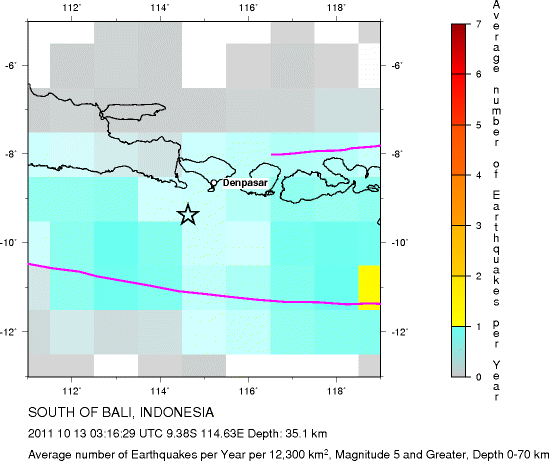 Earthquake Density Map,Shallow Earthquakes: Depth 0-70 km