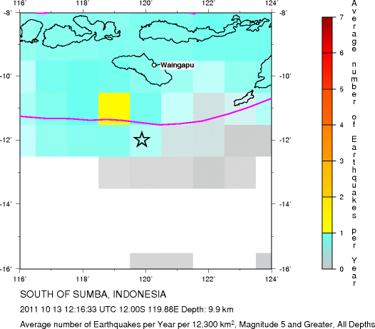 Earthquake Density Map, All depths