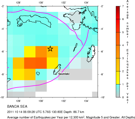 Earthquake Density Map, All depths