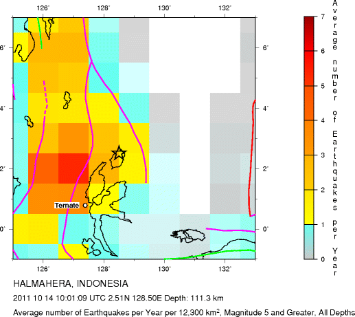 Earthquake Density Map, All depths