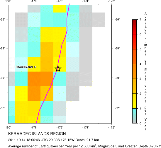 Earthquake Density Map,Shallow Earthquakes: Depth 0-70 km