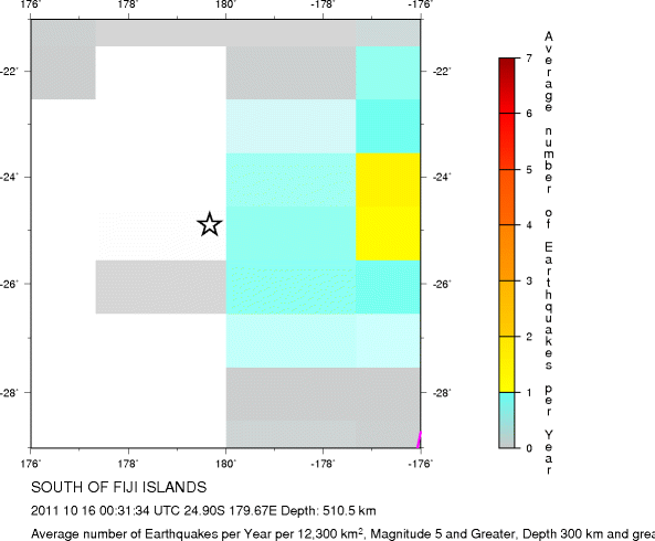 Earthquake Density Map,Deep Earthquakes: Depth 300 km and greater
