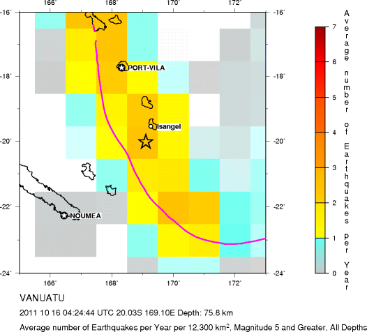 Earthquake Density Map, All depths