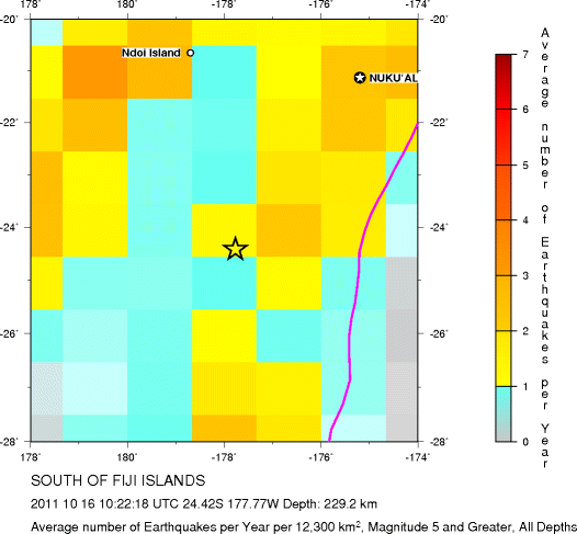 Earthquake Density Map, All depths