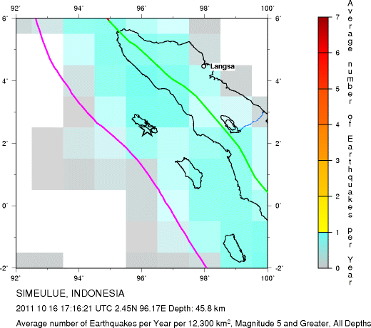 Earthquake Density Map, All depths