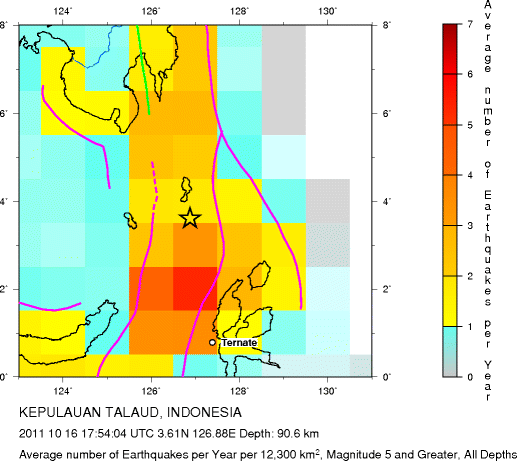 Earthquake Density Map, All depths