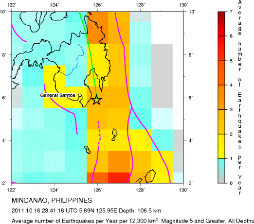Earthquake Density Map, All depths