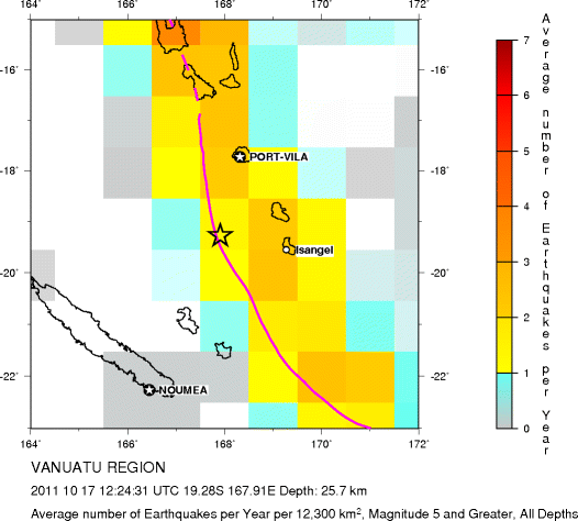 Earthquake Density Map, All depths
