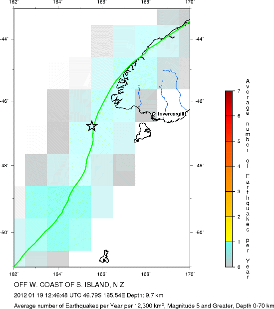 Earthquake Density Map,Shallow Earthquakes: Depth 0-70 km