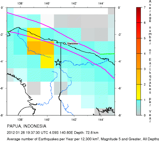 Earthquake Density Map, All depths