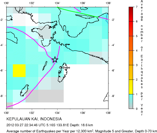Earthquake Density Map,Shallow Earthquakes: Depth 0-70 km