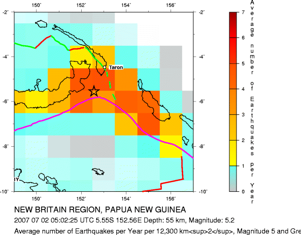 Earthquake Density Map, All depths