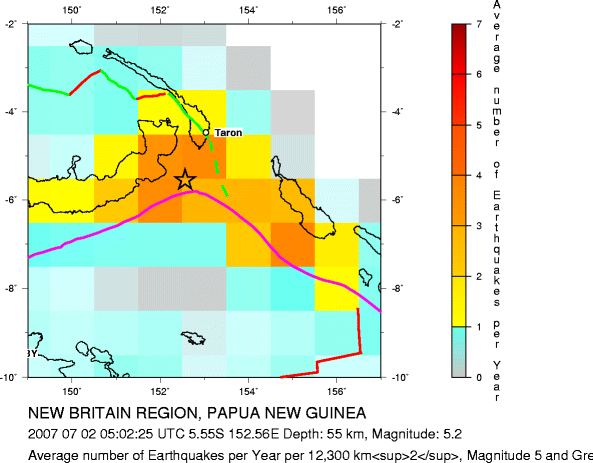 Earthquake Density Map,Shallow Earthquakes: Depth 0-70 km