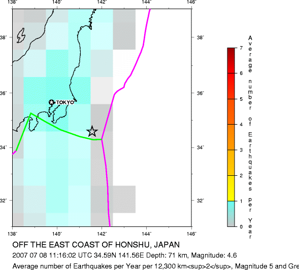 Earthquake Density Map,Intermediate Earthquakes: Depth 70-300 km