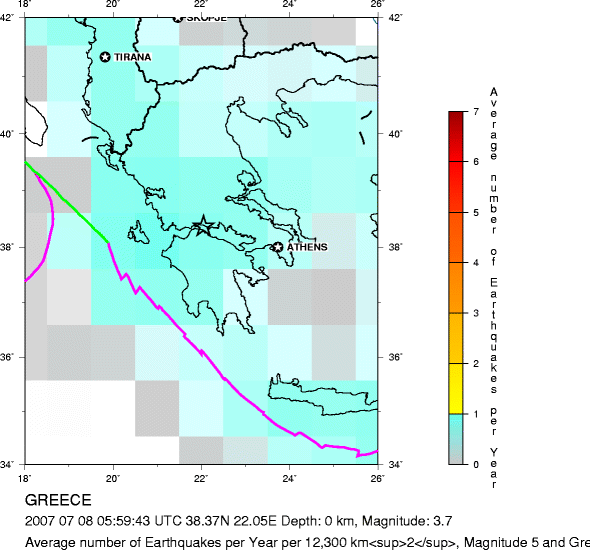 Earthquake Density Map, All depths