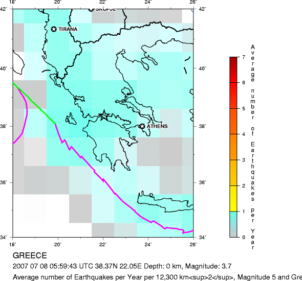 Earthquake Density Map,Shallow Earthquakes: Depth 0-70 km