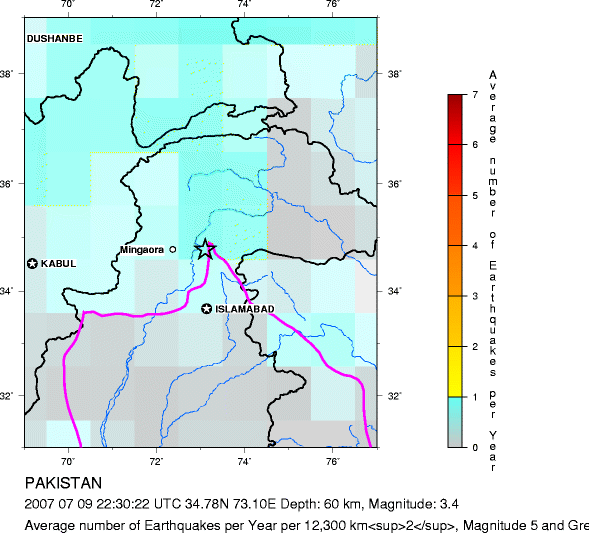 Earthquake Density Map,Shallow Earthquakes: Depth 0-70 km