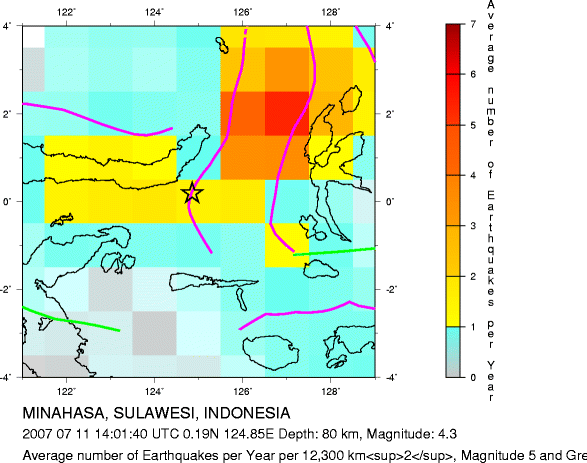 Earthquake Density Map, All depths