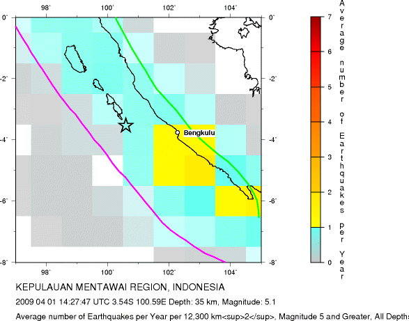 Earthquake Density Map, All depths