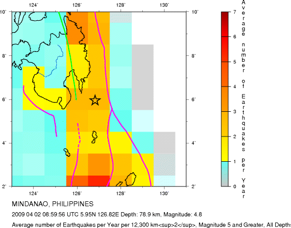 Earthquake Density Map, All depths