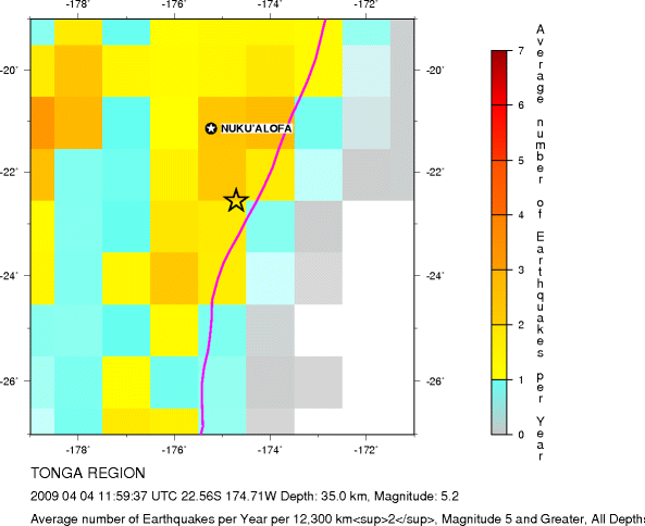 Earthquake Density Map, All depths