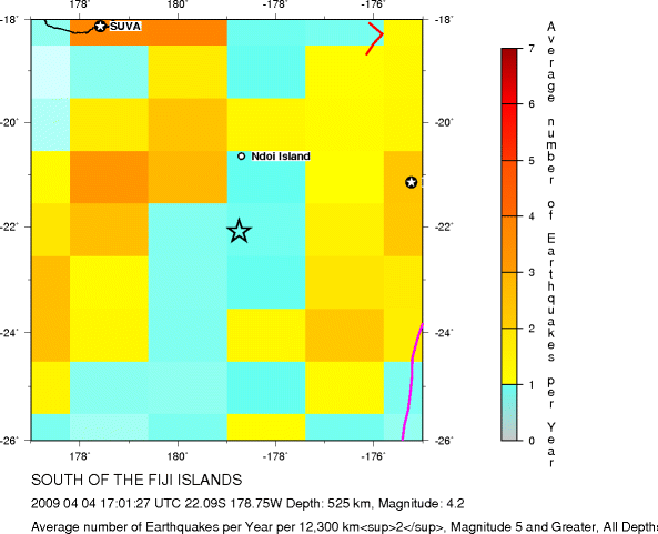 Earthquake Density Map, All depths