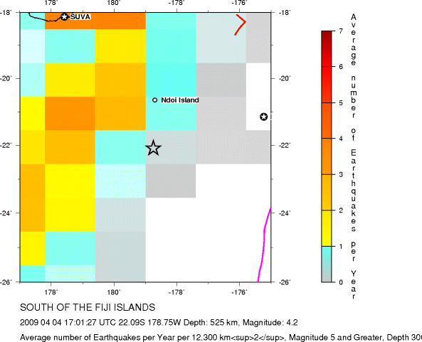 Earthquake Density Map,Deep Earthquakes: Depth 300 km and greater