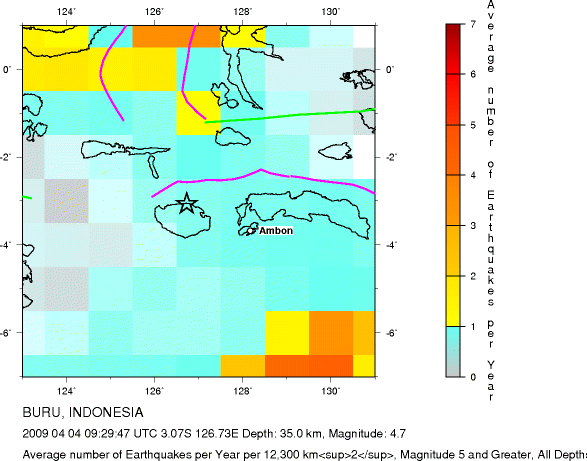 Earthquake Density Map, All depths