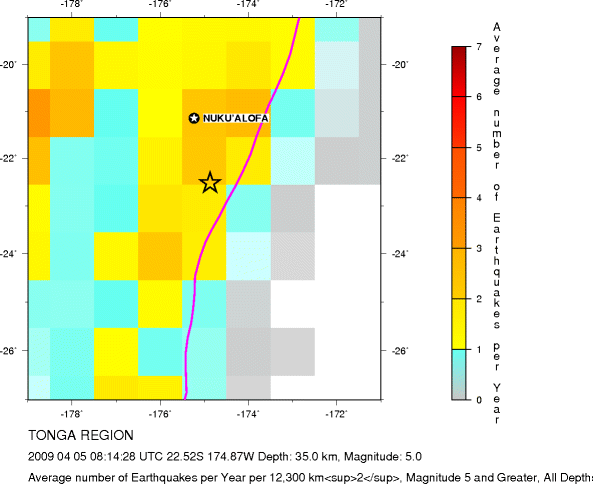Earthquake Density Map, All depths