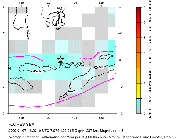 Earthquake Density Map,Intermediate Earthquakes: Depth 70-300 km