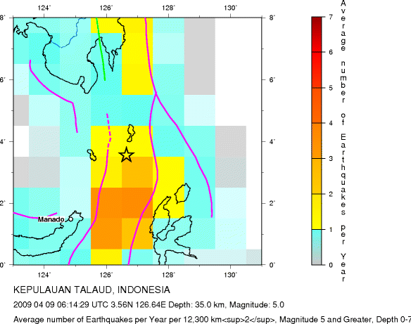Earthquake Density Map,Shallow Earthquakes: Depth 0-70 km