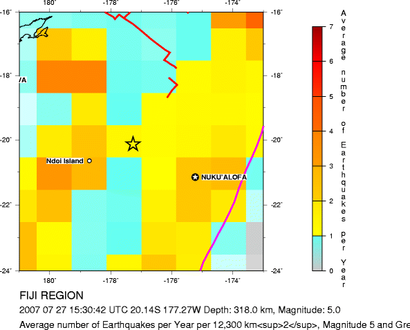 Earthquake Density Map, All depths