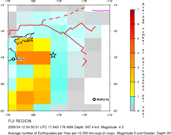 Earthquake Density Map,Deep Earthquakes: Depth 300 km and greater