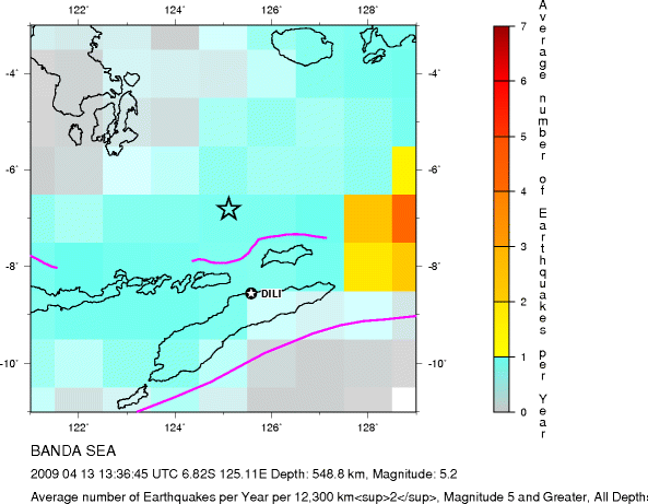 Earthquake Density Map, All depths