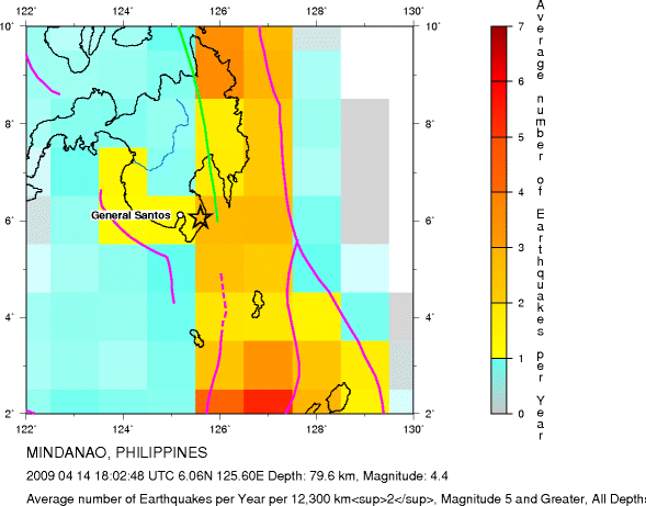 Earthquake Density Map, All depths