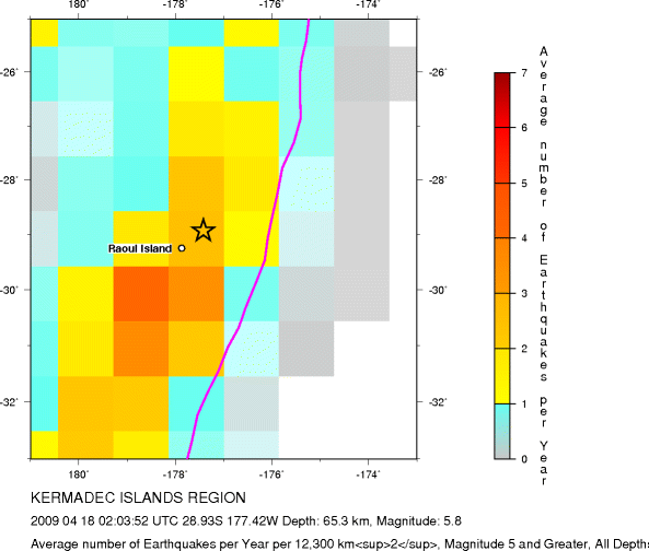 Earthquake Density Map, All depths