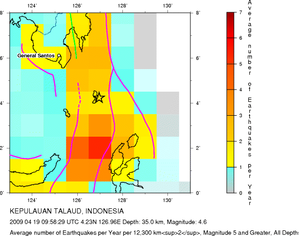 Earthquake Density Map, All depths