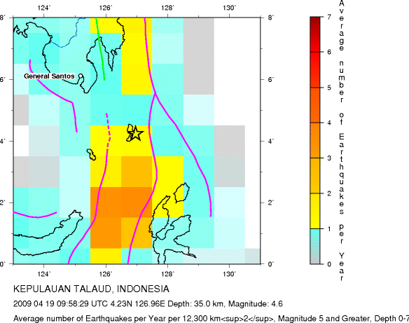 Earthquake Density Map,Shallow Earthquakes: Depth 0-70 km