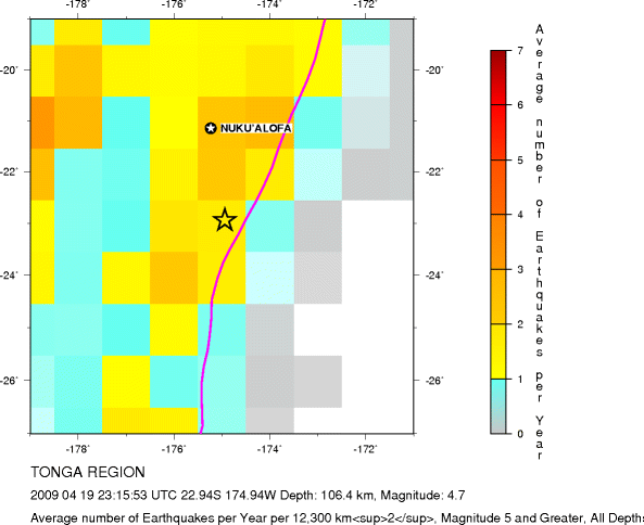 Earthquake Density Map, All depths