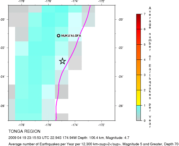 Earthquake Density Map,Intermediate Earthquakes: Depth 70-300 km