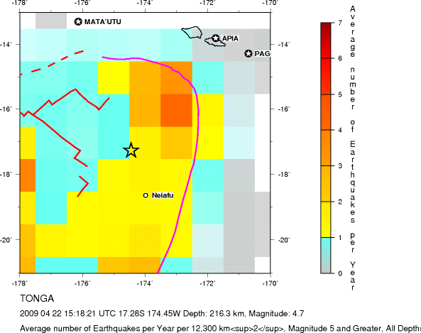 Earthquake Density Map, All depths