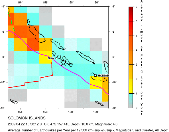 Earthquake Density Map, All depths
